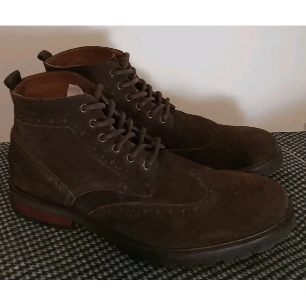 Stafford Mens Brown Leather Suede Lace‎ Up Ankle Boots Size 13M